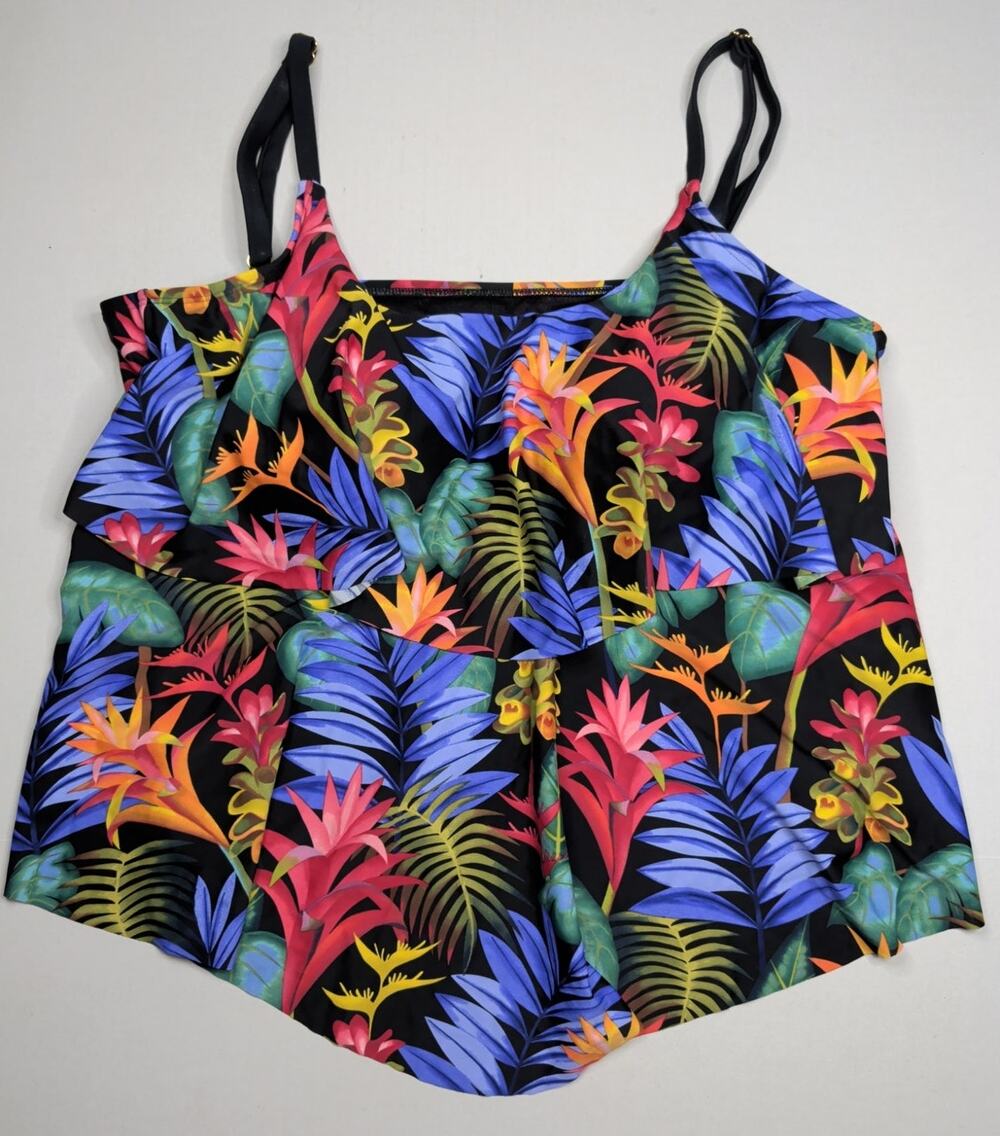 Maxine Of Hollywood Women's 24W Tankini Top Jungle Glow Tropical Adj Straps Bra